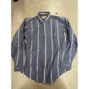 The Fox Collection Mens Blue White Striped Cotton Button Down Shirt L